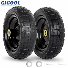 4.10/3.50-4 Flat Free Tire & Wheel for Garden Wagon Trolley Hand Truck 2 Set