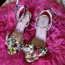 Betsey Johnson Women's 8 Cecce Strap Block Heels Floral Rhinestone Sandals Sz5.5