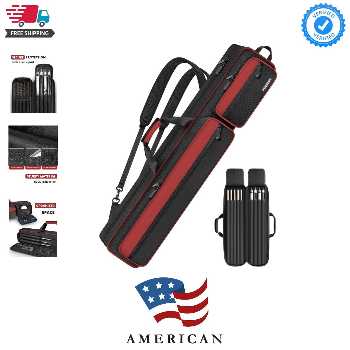 Pool Cue Case, Pool Stick Case 4x5 with Multiple Pockets Holds 4