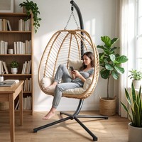 Hanging Egg Chair with Stand, Rattan Swing Chair, Garden Patio Indoor Outdoor Se