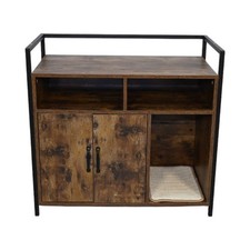 Rustic Brown Wooden Cat Litter Box Enclosure, Spacious Hidden Cat Litter Box wit