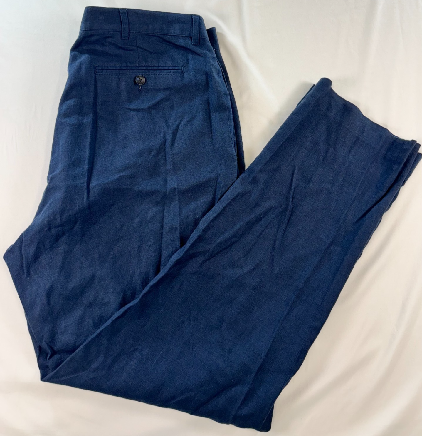Alan Flusser Linen Blend Pants Sz 36x30 Pleated Cuffed Hem Navy Blue Men's