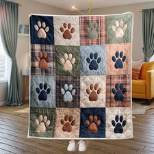 Dog Paw Print Quilt Blanket Cozy Pet Throw Dog Lover Memorial Gift for Dog Mom