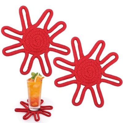 2 Pcs Bar Coasters for Drinks, Handmade Braided Woven Drink Coaster Set, 