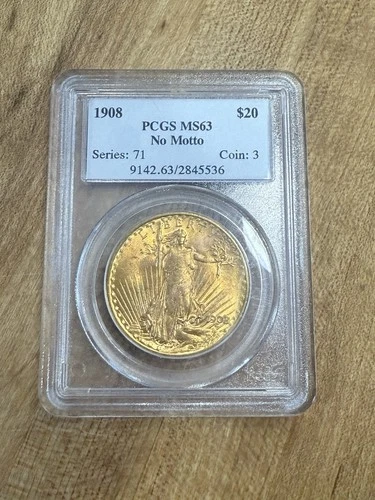 ⭐️Stunning 1908 St. Gaudens $20 Gold Double Eagle ( No Motto) PCGS MS-63!!