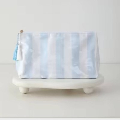 Waterproof PVC Cosmetic Bag Blue White Stripe Makeup Bag Travel Toiletry Pouch