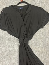 Gap Women's Black Solid Shift Midi Dress V-Neck Short Sleeve Tie Waist M