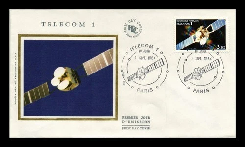 FRANCE TELECOM1 SPACE SATELLITE  1984 MARQUE DEPOSEE SILK CACHET FDC UNADDR