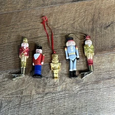 5 Vintage Nut Cracker Christmas Ornaments-Glass/Metal/Wood