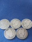 five old silver barber quarters. #2