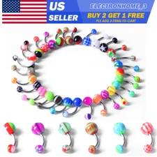 30PCS 14G Belly Button Ring Stainless Steel Screw Ball Navel Ring Body Piercing