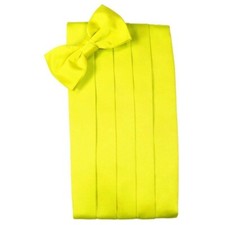 Men's Lemon Yellow Satin Bow Tie and Cummerbund Set