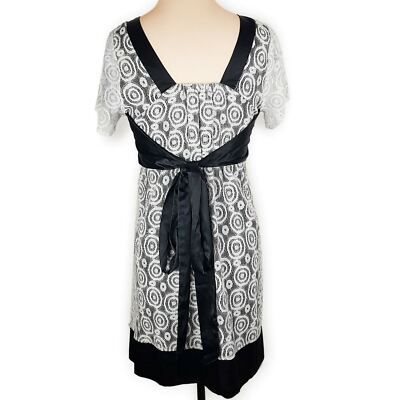 PILGRIM Women's White Black Lisa Satin & Lace Dress V-Neck Ccktail Party A-Line