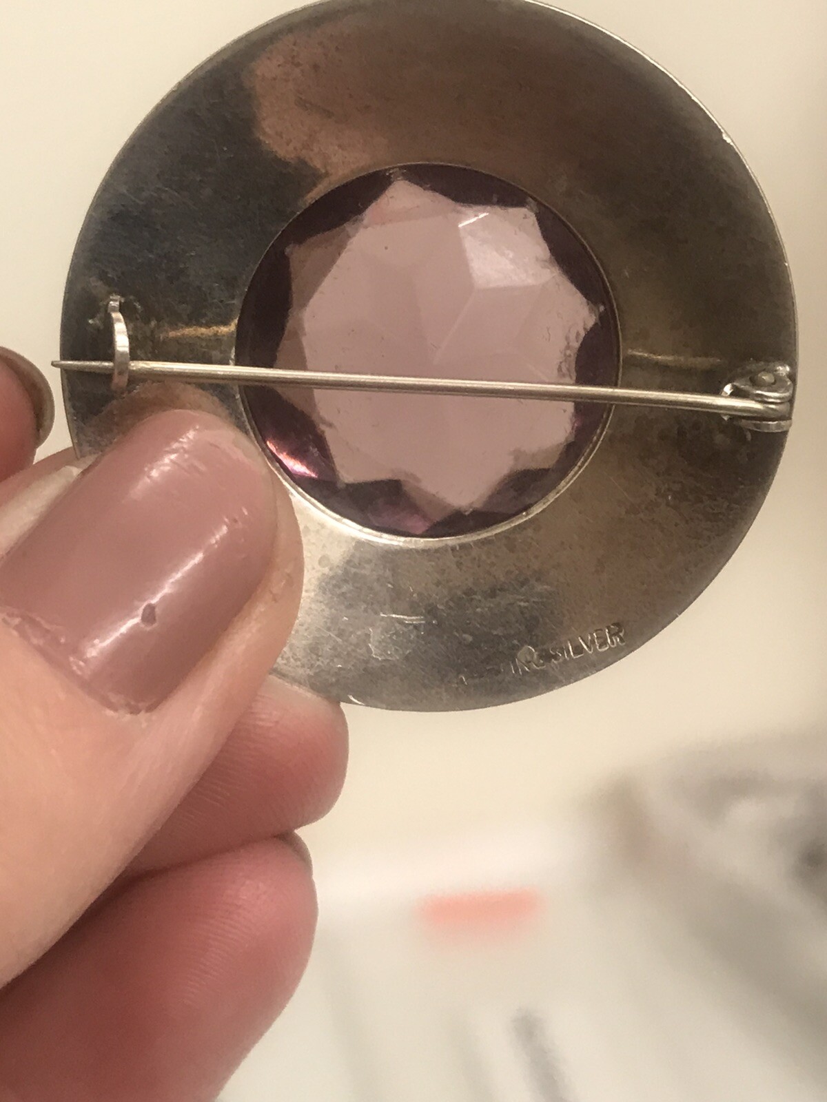 Photo 3 of Vintage Sterling Silver brooch with large purple Paste Stone scottish, BR48