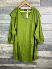 Sosandar Casual Dress Size UK 30 Plus Olive Green Long Sleeves Cotton Everyday