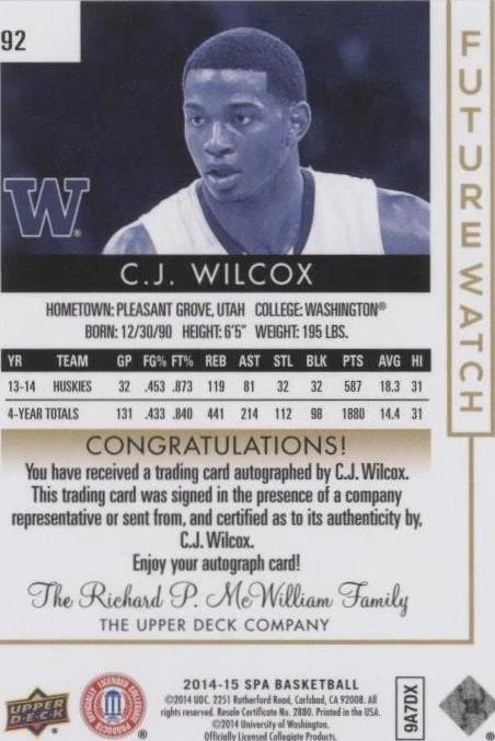 2014-15 SP Authentic - C.J. Wilcox #92