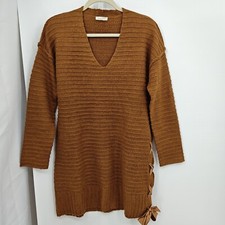 Mystree Sweater Dress Size Small Brown V Neck Above Knee Long Sleeve