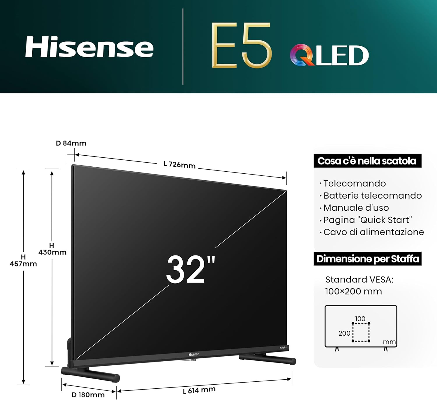 TV 32" QLED FHD 32E53NQT, Smart TV VIDAA U6, HDR10, Game Mode, Dolby Atmos, Work foto 2
