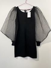 BNWT Black dress with balloon organza polka dot sleeves 
