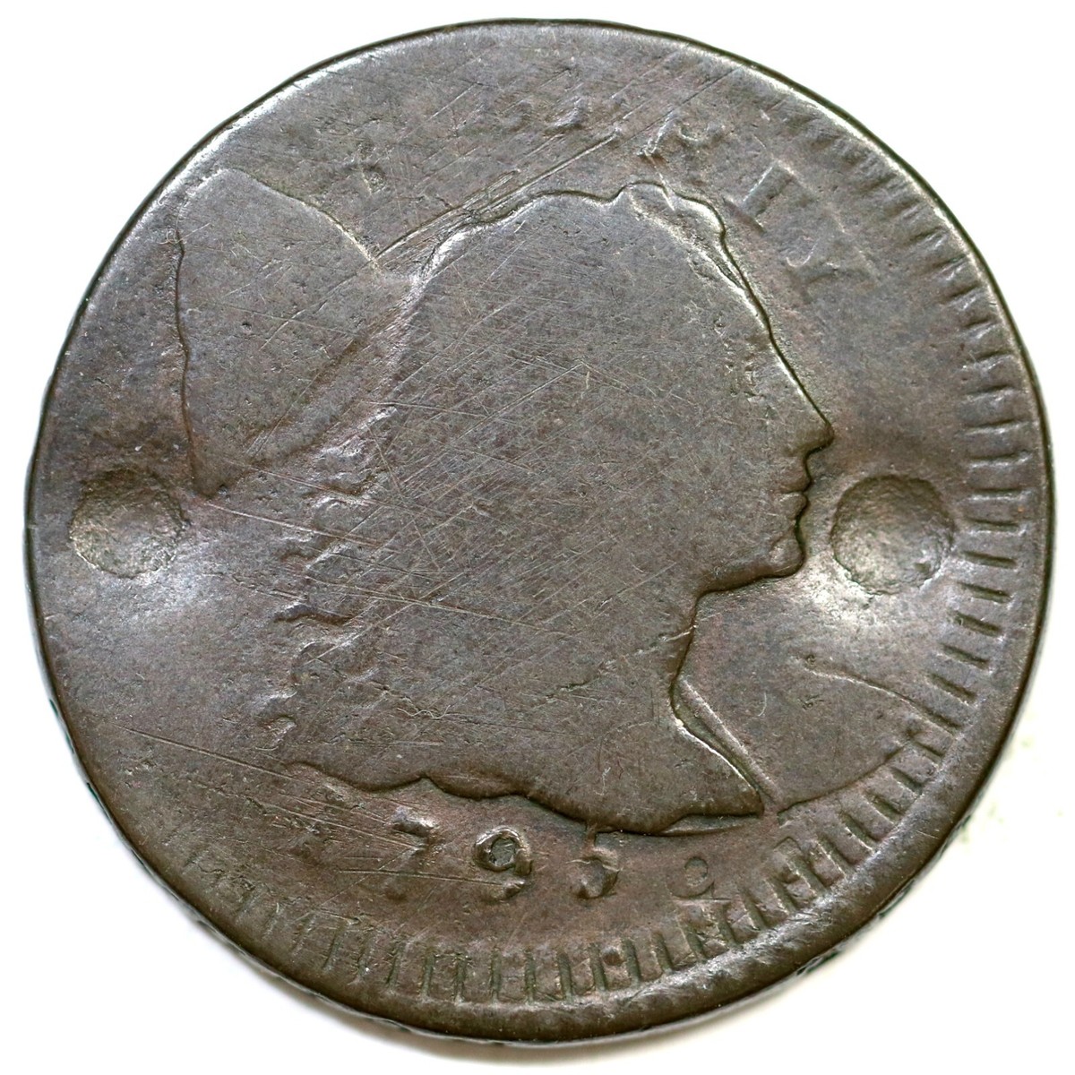 1795 S-75 R-3 Dbl Struck Lettered Edge Liberty Cap Large Cent Coin