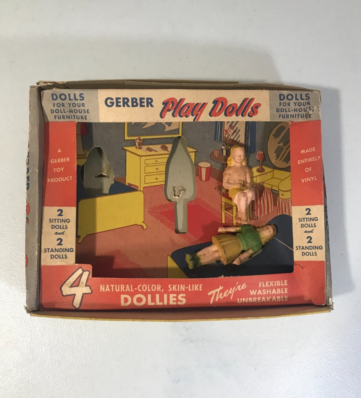 RARE Vintage Vinyl Gerber Play Dolls for Doll-House Furniture In Original Box