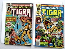 LOT MARVEL CHILLERS #5 #6 TIGRA RED WOLF 1976 MARVEL BRONZE AGE COMIC BOARDED