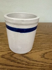 Vintage Crock with Blue Band Salt Glazed Heavy 5.25 " T x 4.5" W ~ Mold Marks