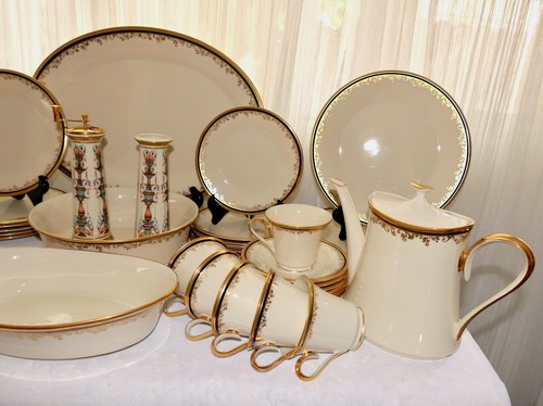 LENOX CHINA ECLIPSE Cream & Gold Trim 50 Pc Service For 6 Gold Backstamp Mint - Picture 6 of 24