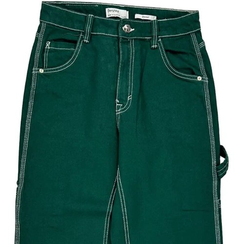 Bershka Contrast Stitch Carpenter Trousers - 28″ Waist Green Cotton - Picture 9 of 11