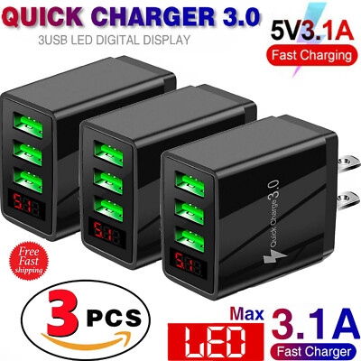 3PCS 3 Port Fast Quick QC 3.0 USB Hub Wall Charger for Cell Phone iPhone Samsung