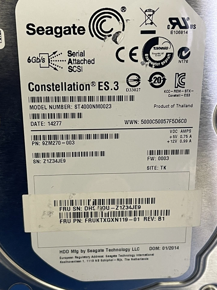 72GB (18x4TB)Seagate ST4000NM0023 Constellation  4TB 9ZM270-003 Hard Disk Drive - Image 2 of 4