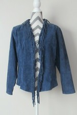 Dialogue 2006 Womens Blue Leather Suede Fringe Vintage Western Jacket Blazer S