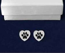 Sterling Silver-Plated Heart Shape Paw Print Earrings-Studs-SALE BENEFITS RESCUE