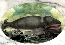 OVAL JOHN DERIAN 13" GLASS DECOUPAGE PLATTER FEATURING A WHALE  #1 of 2