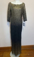 NWT MARINA NWT BLACK Lace Metallic Glitter Gold Ombré Boat NeckMAXI DRESS NEW 12