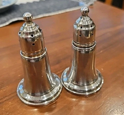 Vintage Reed & Barton 168 Weighted Glass & Sterling Silver Salt & Pepper Shakers