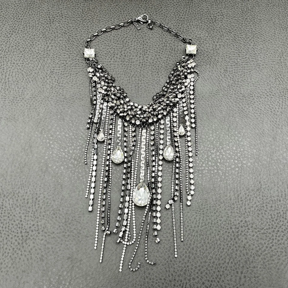WHBM Casa Blanca Mercado Negro Declaración Babero Flecos Collar Estrás Cristal Foto 2 de 4