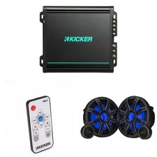 Kicker Premium Marine 8" Component Speaker and Amplifier bundle Includes LED ...