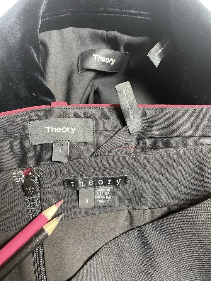 Theory Pant Suit Skirt Suit Size 4 Pants Three Piece Set Pencil Treeca Velvet - Image 2 of 4