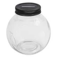 Clear Glass Piggy Bank with Black Slotted Lid, Well Sized Coin Bank, Two Plac...
