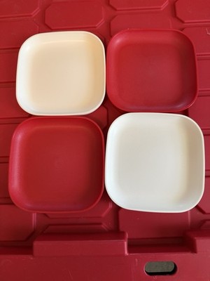Vintage 1980s Tupperware 5.25'' Mini Stackable Snack Plates Red & White Lot of 4