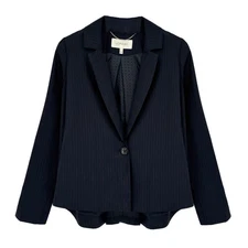 THE GREAT. The Swing Blazer in Navy Stripe 0|XS