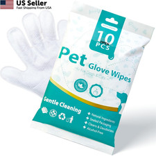 MEDUWEDU 10 Count No-Rinse Pet Glove Wipes   5-Finger Design, 10PCS, White
