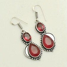 Simulated Ruby Garnet Gemstone Drop Dangle Earrings Jewelry Gift 1.92