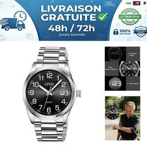 Montre Homme CIVO Analogique Gros Chiffres Bracelet Acier Inoxydable