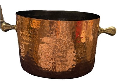 Vintage Hammered Copper Ice Bucket Tin-Lined 2-Bottle Divider Insert Brass Knobs