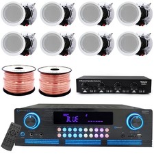 Vaiyer Home Stereo Kit 2000W Amp, 8 5.25" , 4-Ch Speakers, Selector  500ft Wire