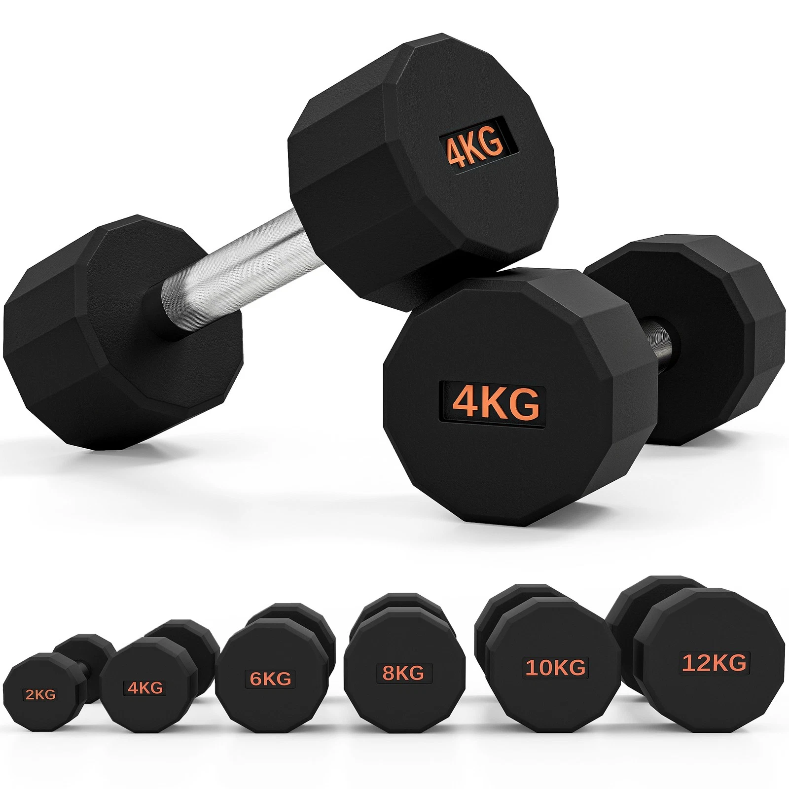 SPORTNOW Dumbbells Weights Set with 12-Sided Shape and Non-Slip Grip, 2 x 4kg