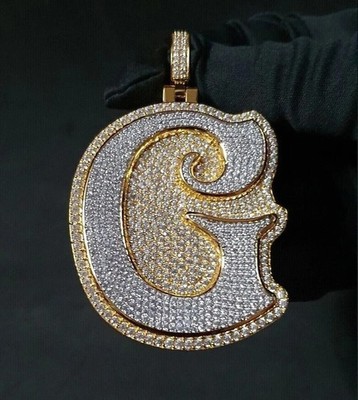 4Ct Round Cut Real Moissanite Initial Letter ''G'' Pendant 14K Yellow Gold Plated