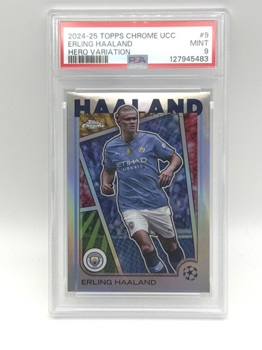 2024-25 Topps Chrome UEFA UCC Erling Haaland Hero Variation Case Hit PSA 9